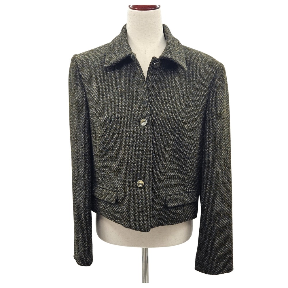 Rena Rowan Tweed Blazer Jacket Career Business Office Olive Green Workwear